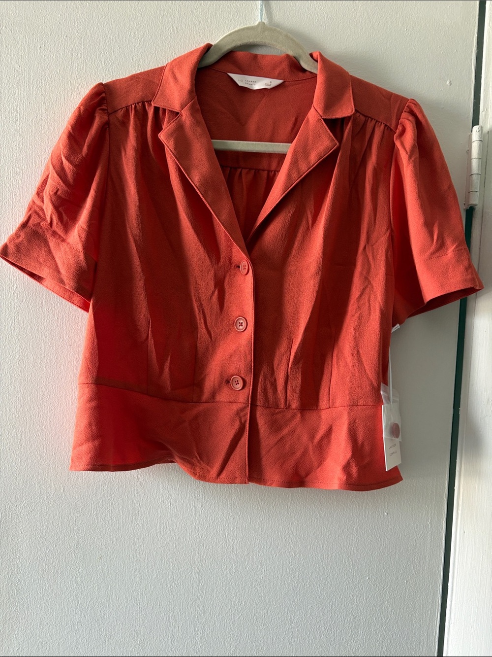 LC Lauren Conrad Short-Sleeve Button Blouse in Coral